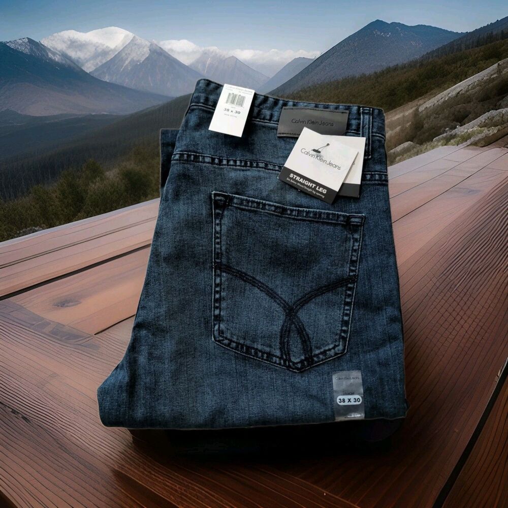CALVIN KLEIN STRAIGHT STRETCH BLUE JEANS MENS SIZE 38 x30  NWT